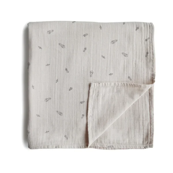 Organic Cotton Muslin Swaddle Blanket - Rocket Ship