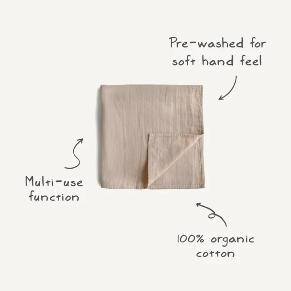 Organic Cotton Muslin Swaddle Blanket - Blush - Image 5