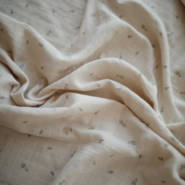 Organic Cotton Muslin Swaddle Blanket - Rocket Ship - Image 2