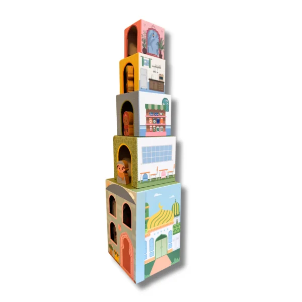 Stacking Houses (Set of 5 Houses and 3 Hardwood Characters) - Image 3