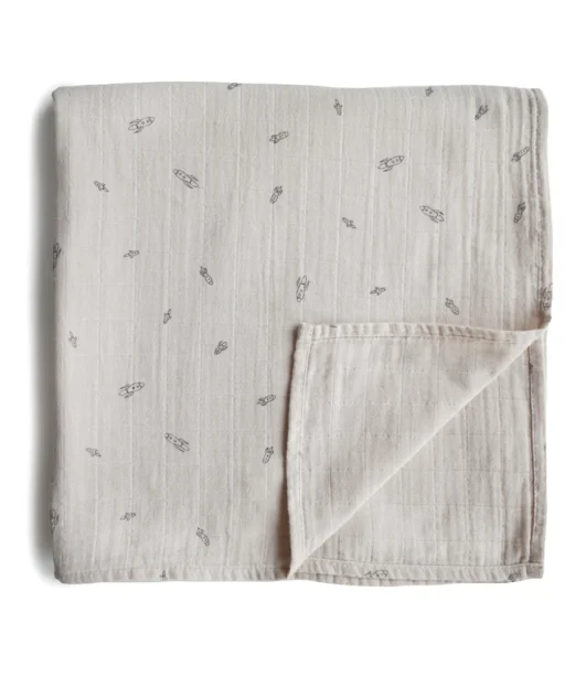 Organic Cotton Muslin Swaddle Blanket - Rocket Ship