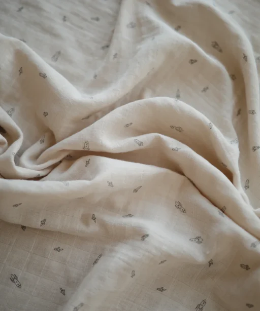 Alternative view of Organic Cotton Muslin Swaddle Blanket - Rocket Ship