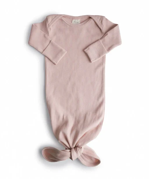 Ribbed Knotted Baby Gown - Blush